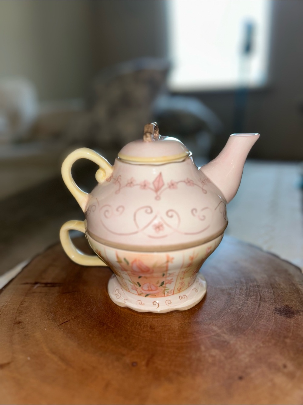 Vintage Fairy Pink Floral Porcelain Teapot and Cup Set With Handmade Design